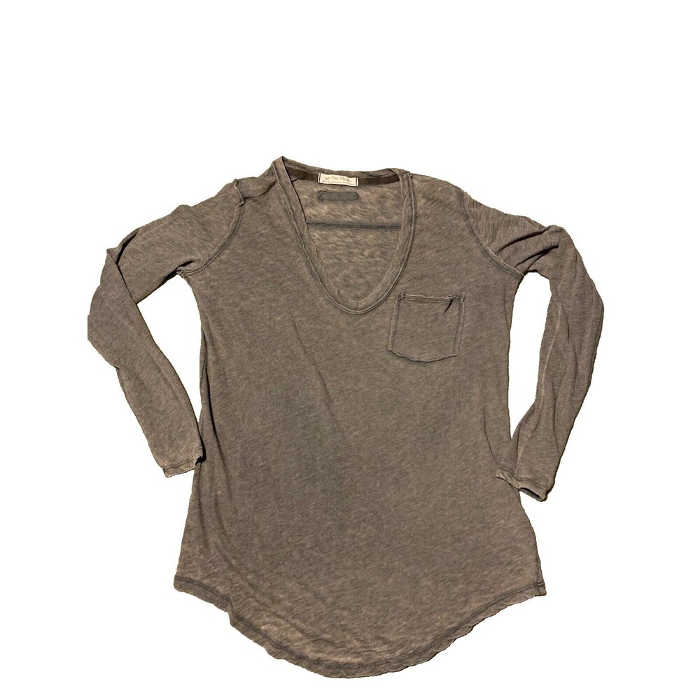 Free People We The Free Size XS Betty Gray Long Sleeve Oversized Pocket T-Shirt